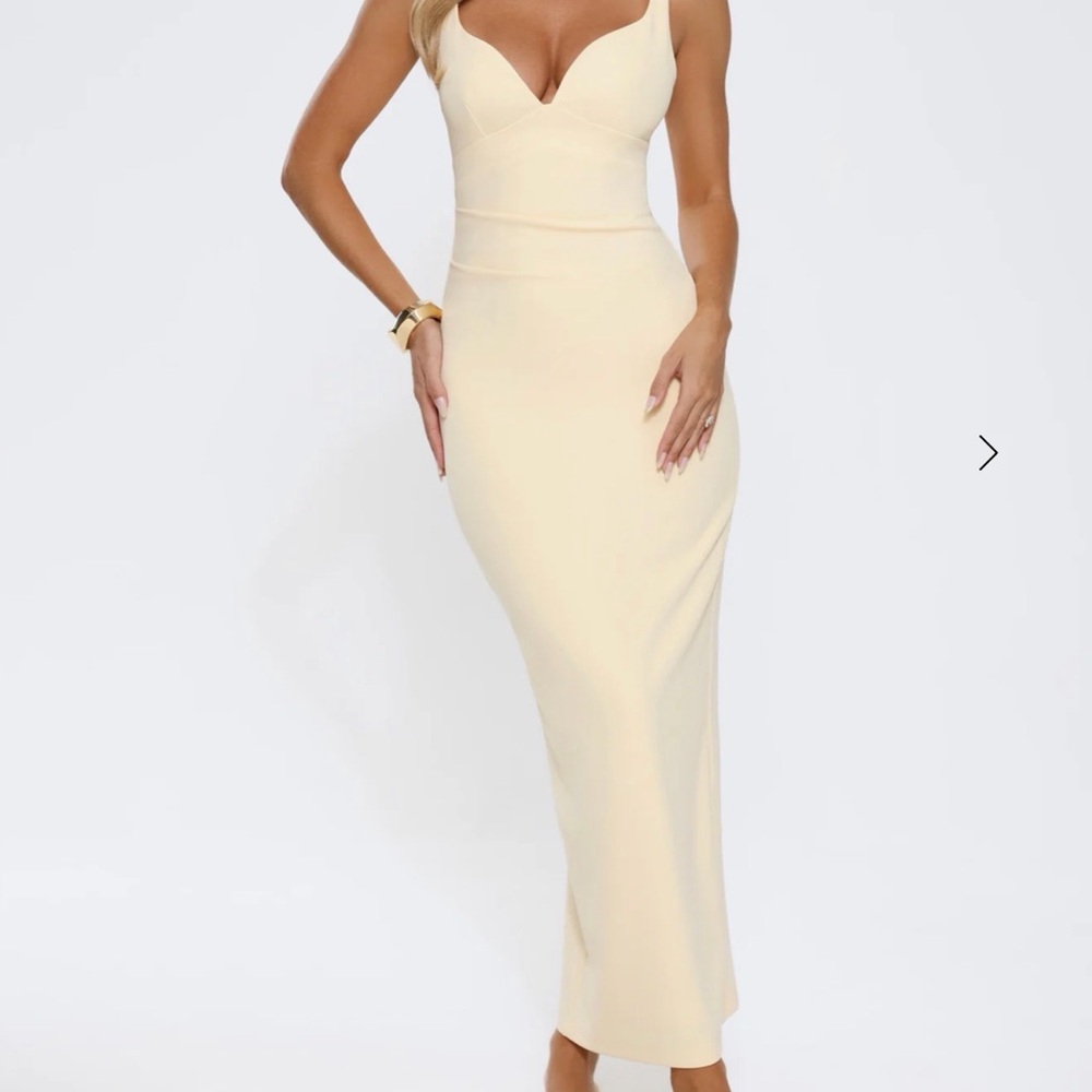Hello Molly Cream Maxi V-Neck Bodycon Dress